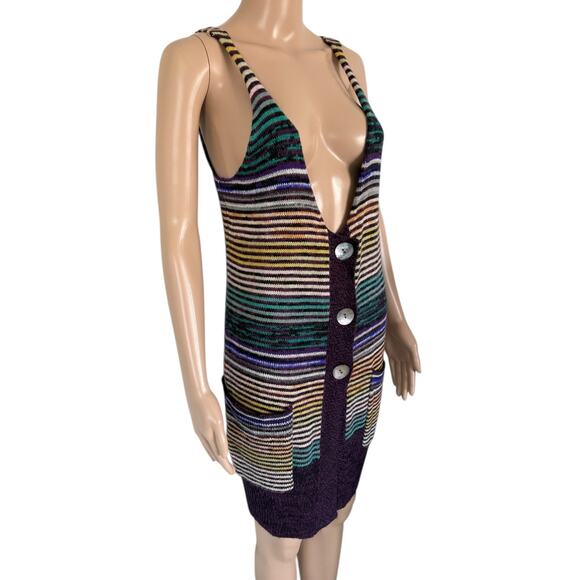 American Rag Cie Knit Sweater Dress XS Indie Boho Granola Earthy Stripe Tunic - Picture 3 of 8